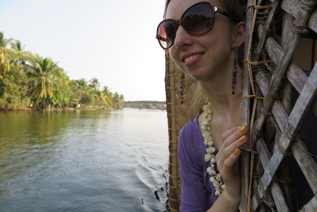 Enjoying a houseboat ride in Kerala, India